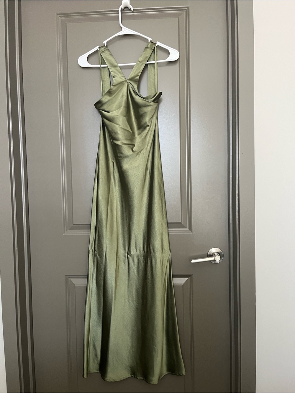 Petal & Pup Olive Green Satin Maxi Slip  Halter dress